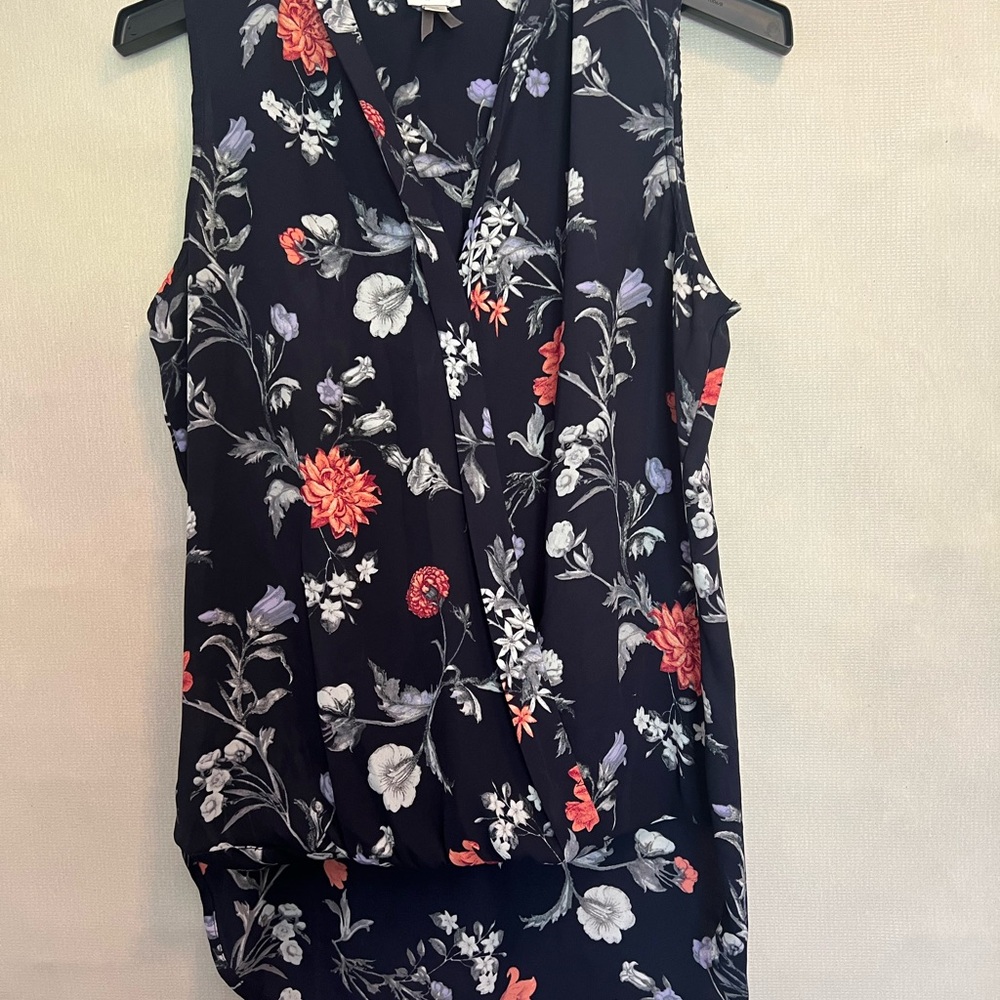 Floral Sleeveless Wrap Top - Black
